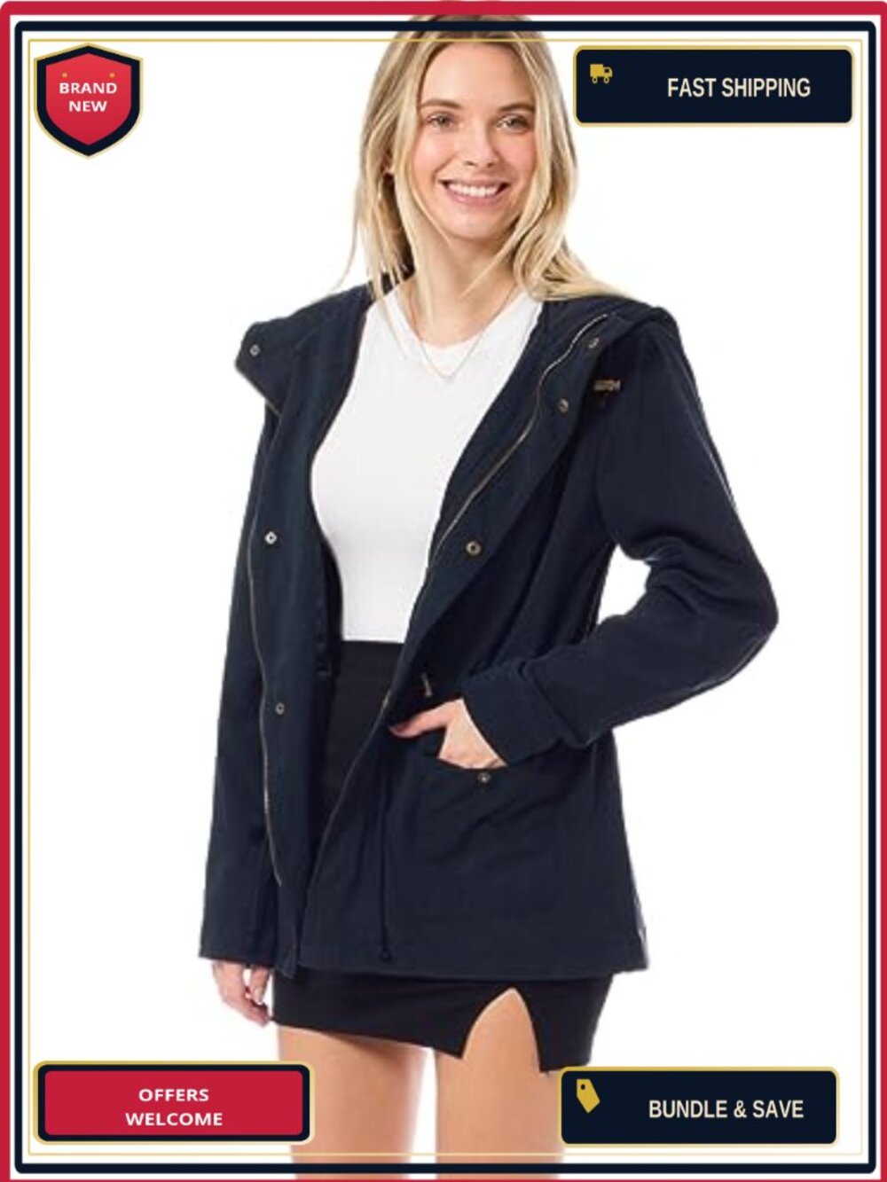 Womens Military Anorak Jacket Utility Safari Hoodie Faux Suede